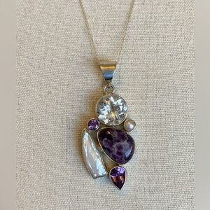 Aryo Sterling Silver Amethyst & Pearl Pendant Necklace